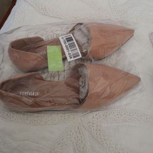 Tan faux suede pointed toe flats